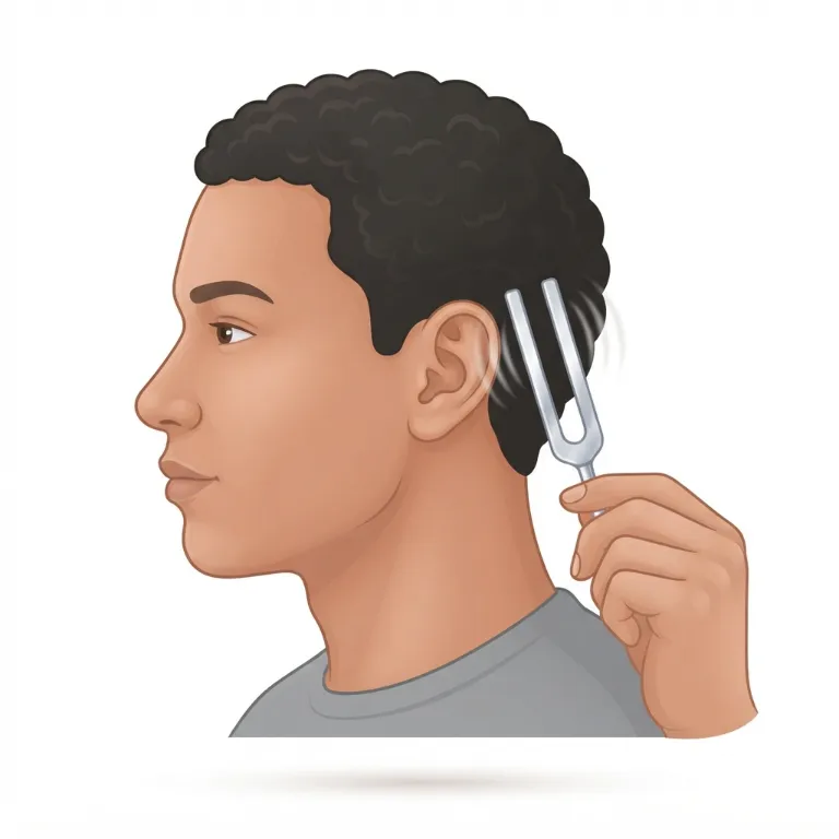 Oreille humaine écoutant la vibration d'un diapason métallique
