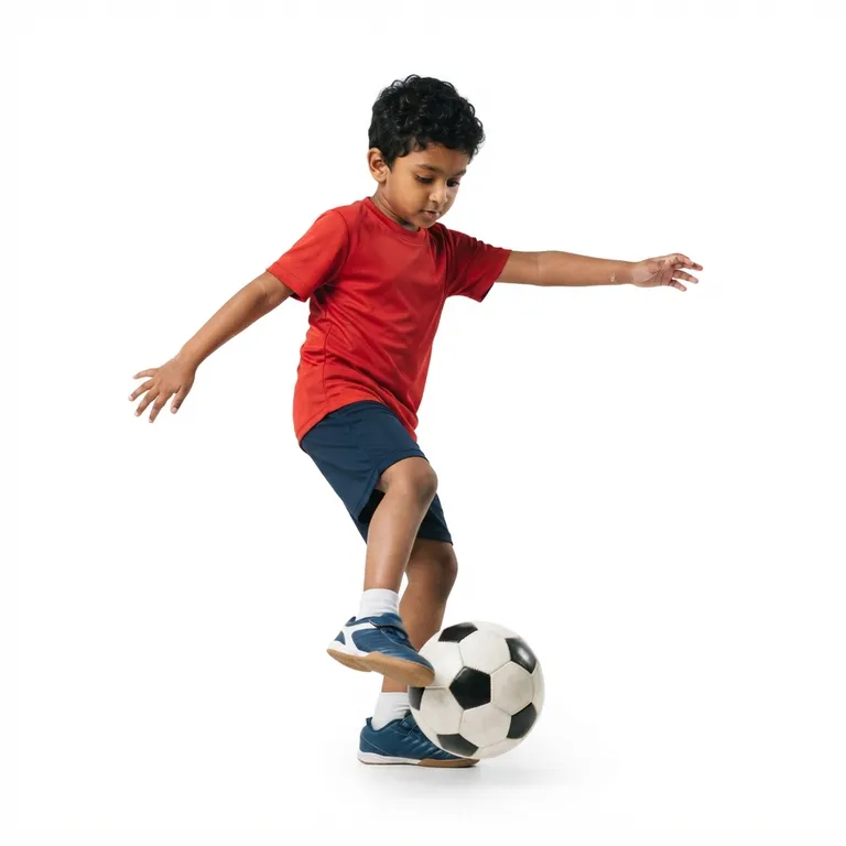 Enfant tapant dans un ballon de football noir et blanc