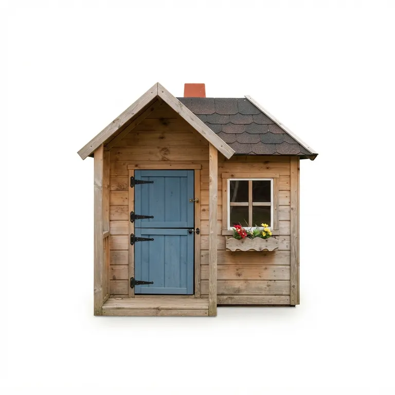 Petite cabane en bois avec une porte et une fenêtre