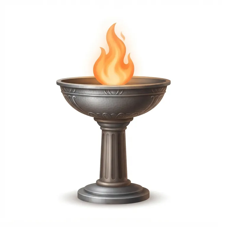 Vasque de métal sur pied avec une grande flamme orangée