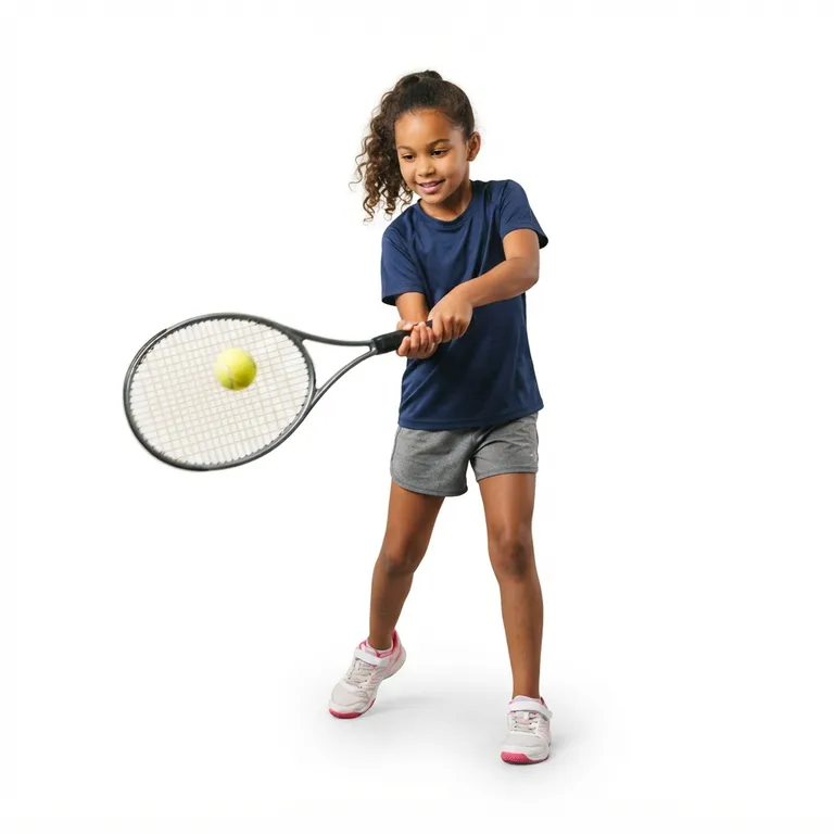 Enfant frappant une balle jaune avec une raquette de tennis