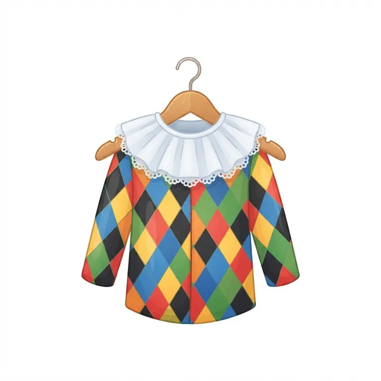 Costume d'arlequin coloré à losanges suspendu à un cintre