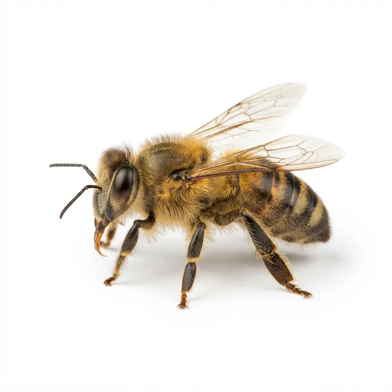 Abeille avec ses rayures jaunes et noires et ses ailes transparentes