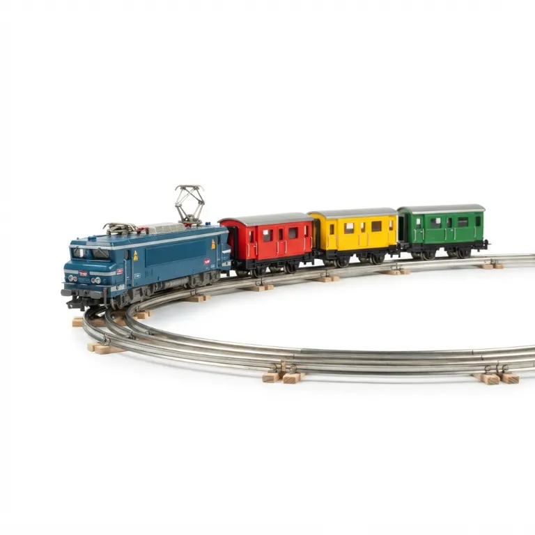 Train électrique avec des wagons colorés sur des rails en métal