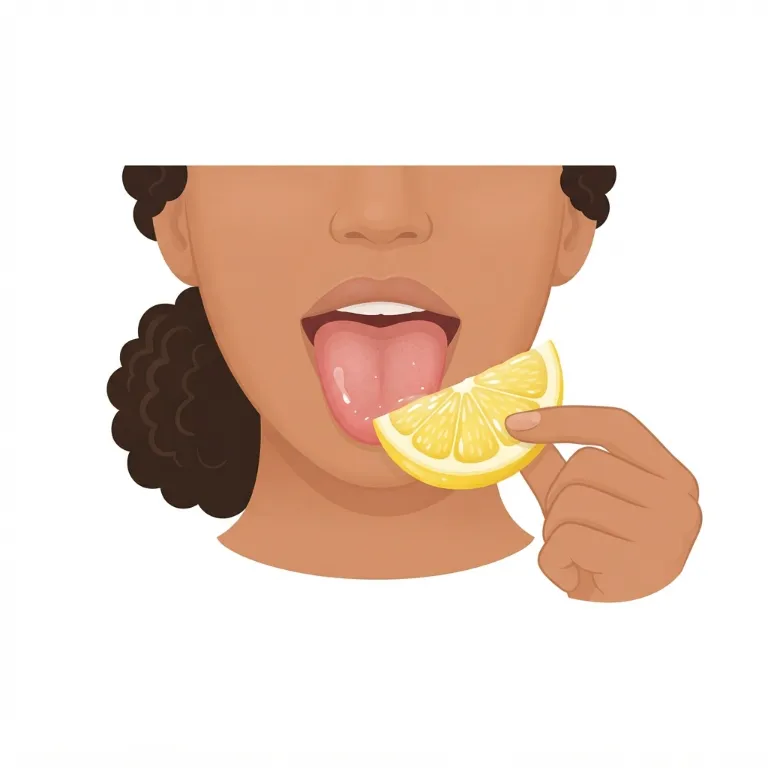 Langue humaine goûtant une tranche de citron jaune vif