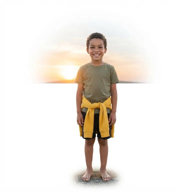 Enfant souriant devant un soleil levant