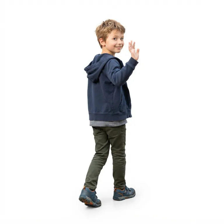 Enfant faisant un signe de la main pour dire au revoir en s'éloignant