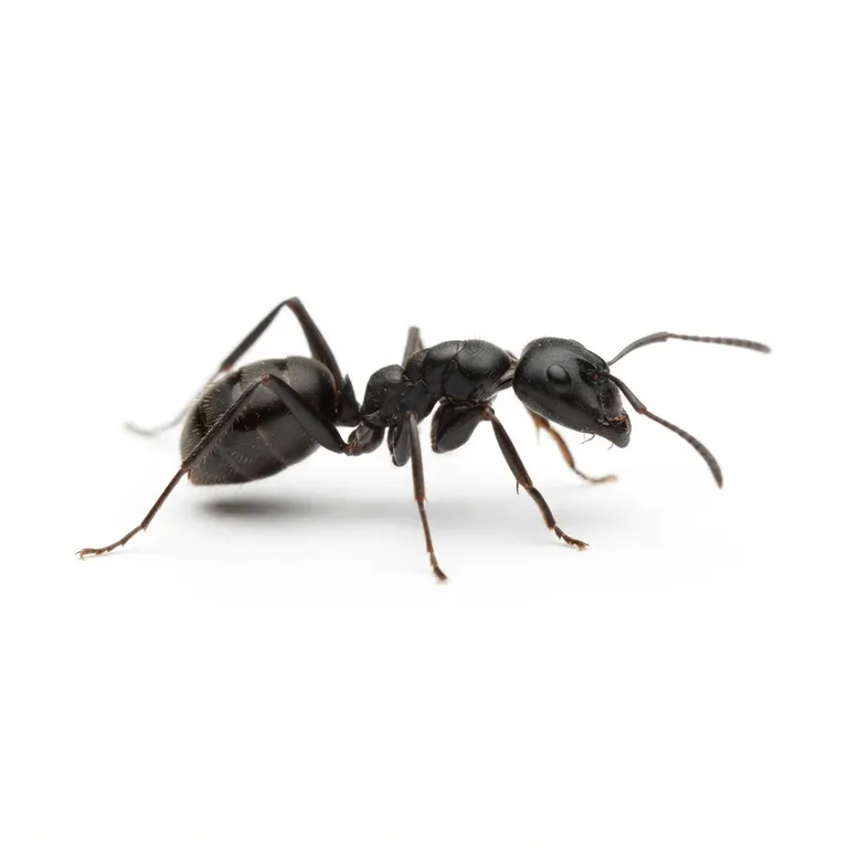 Fourmi noire avec ses six pattes et ses deux antennes