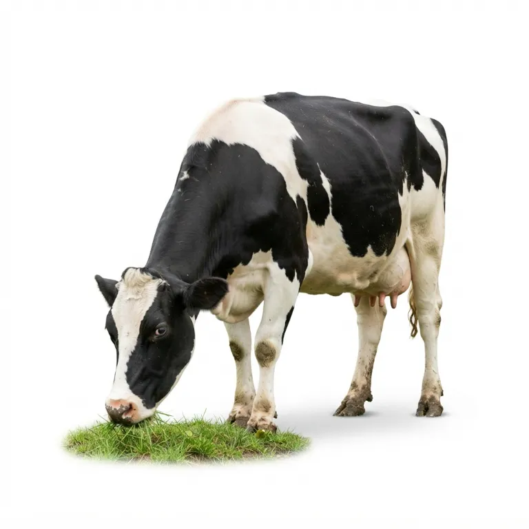 Vache laitière pie noire broutant de l'herbe dans un pré