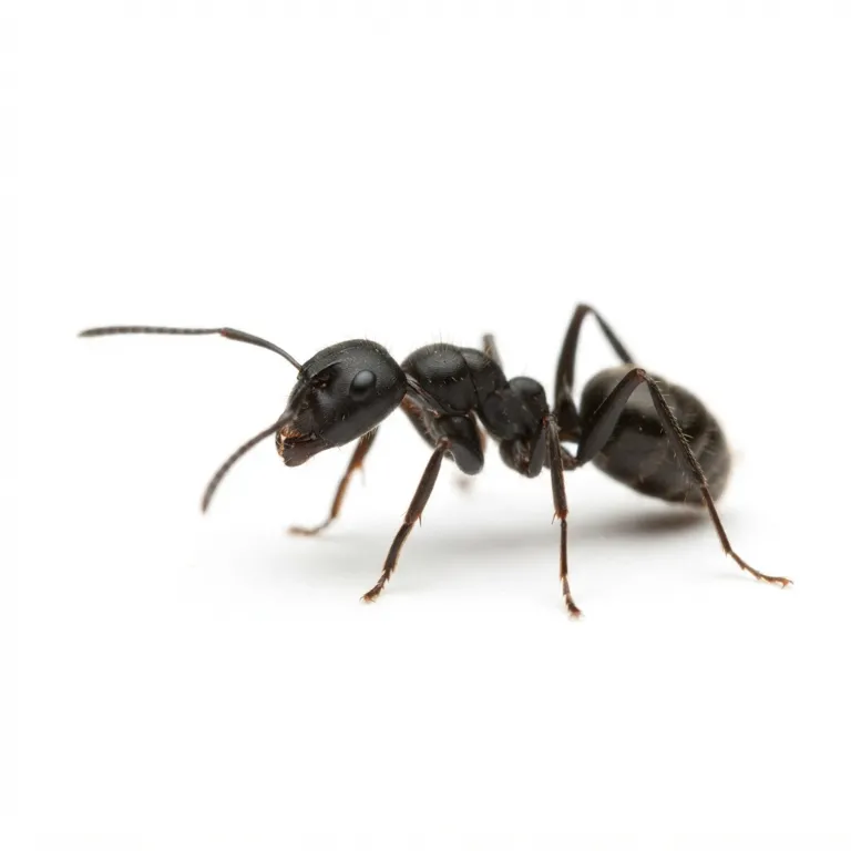Fourmi noire avec ses six pattes et ses deux antennes