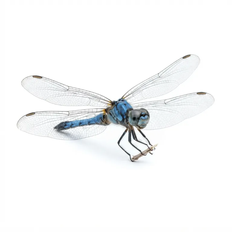 Libellule bleue avec ses quatre ailes transparentes déployées