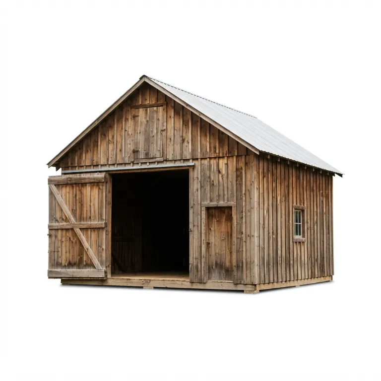 Grange en bois avec une grande porte coulissante ouverte