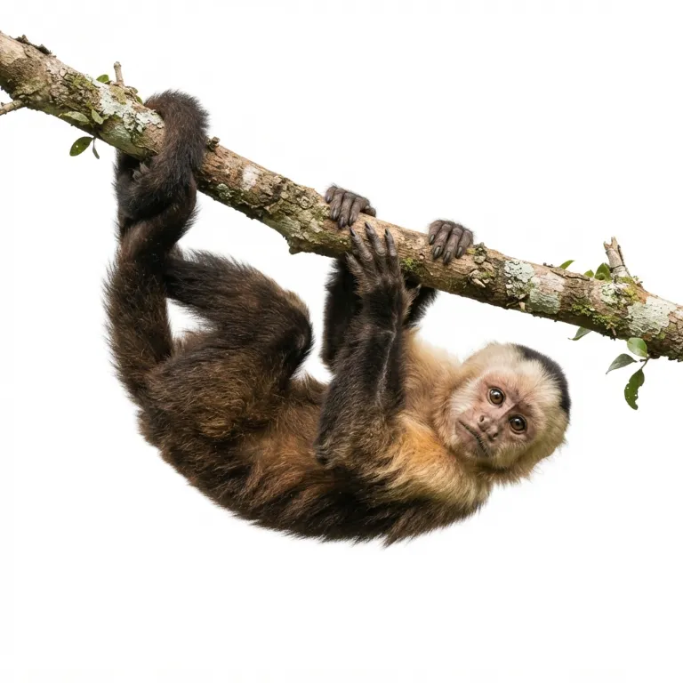 Singe capucin accroché à une branche