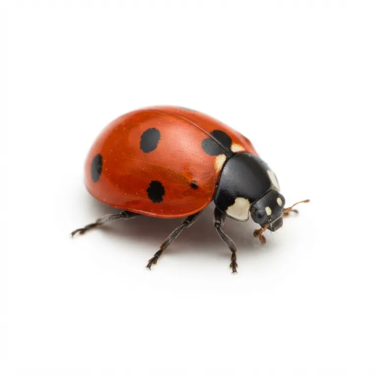 Coccinelle rouge avec sept points noirs sur ses élytres bombés