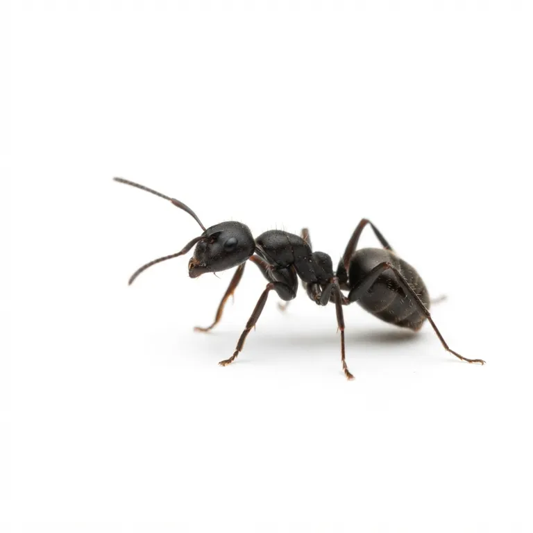 Fourmi noire avec ses six pattes et ses deux antennes