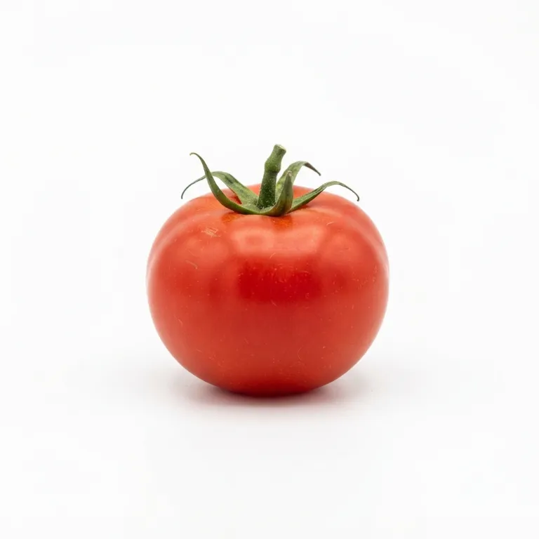 Tomate rouge bien ronde avec son pédoncule vert