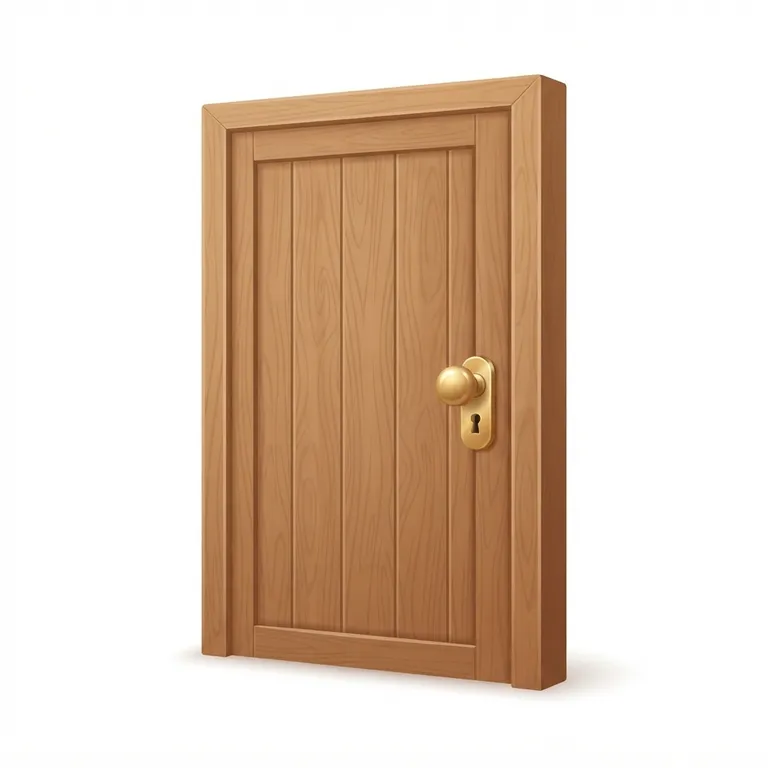 Porte en bois avec une poignée métallique dorée