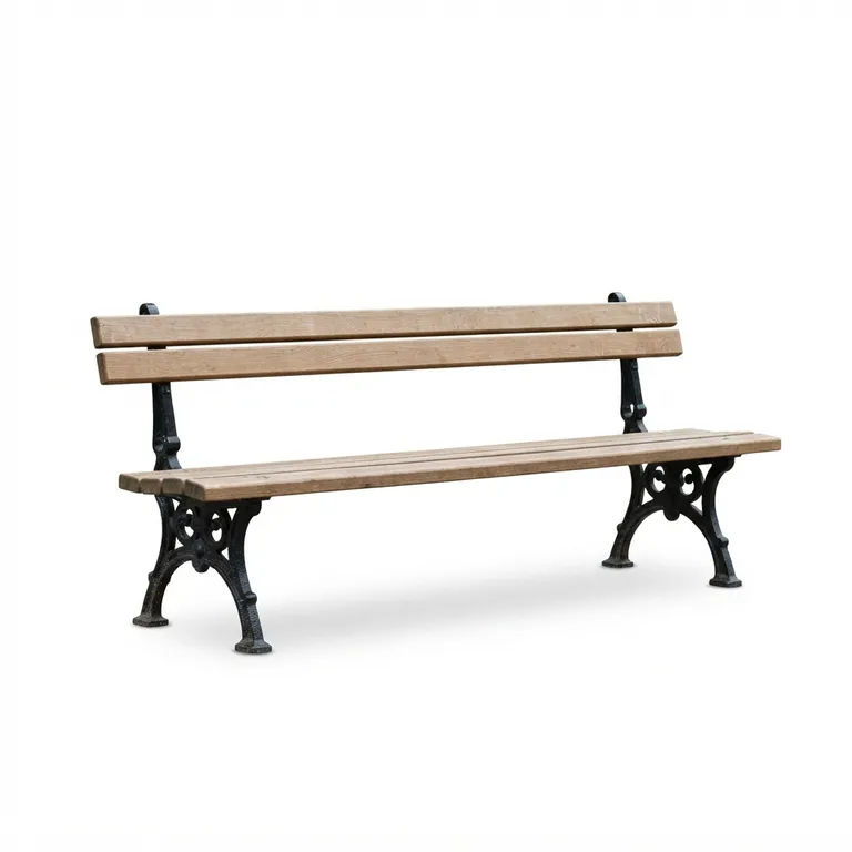 Banc de parc en bois avec des pieds en fer forgé
