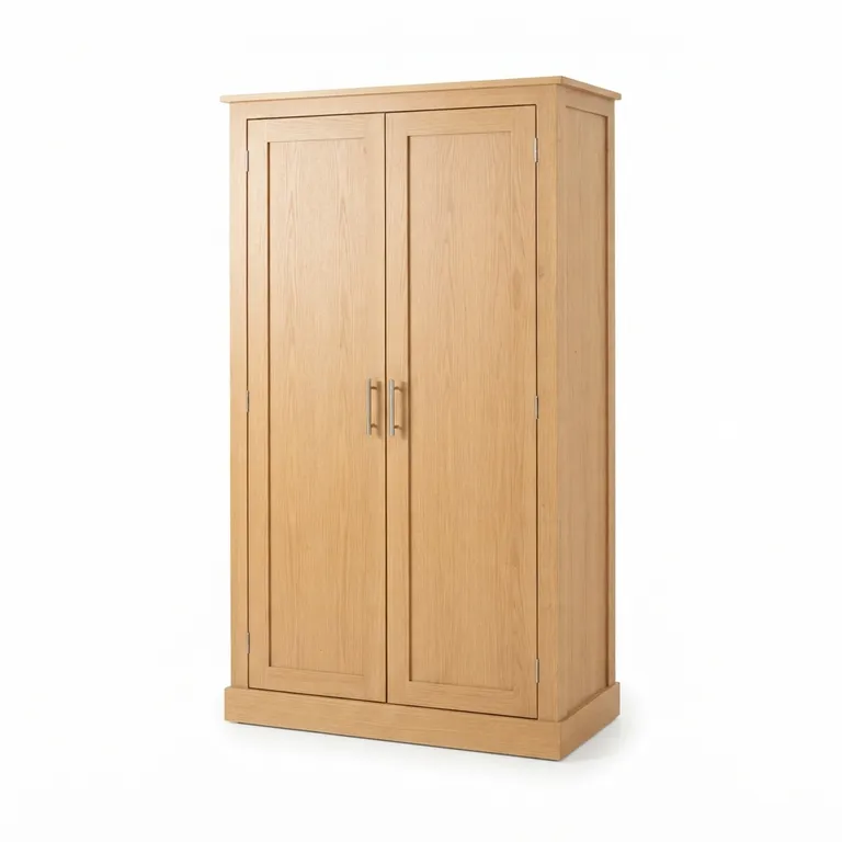 Armoire en bois à deux portes avec des poignées en métal