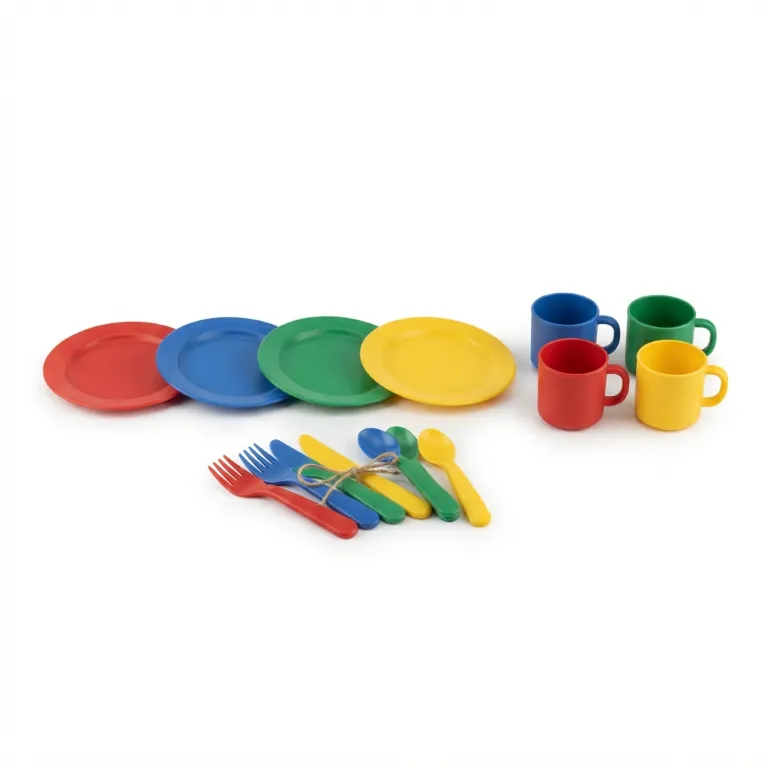 Ensemble de dînette en plastique coloré avec assiettes et tasses