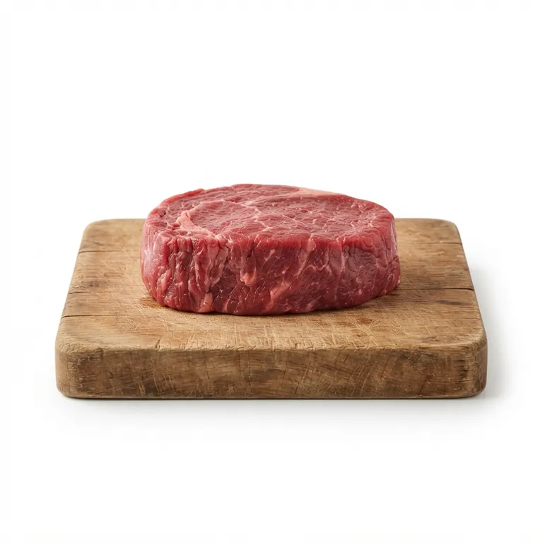 Steak de bœuf cru sur une planche en bois