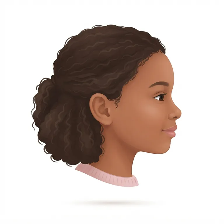 Tête humaine de profil avec les cheveux et le visage