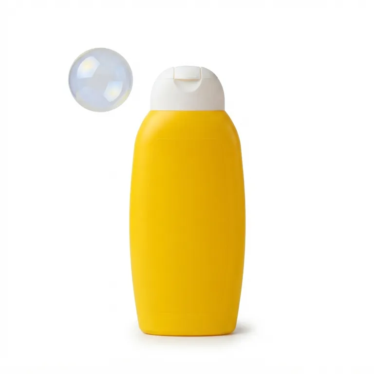 Flacon de shampoing jaune avec une bulle de savon