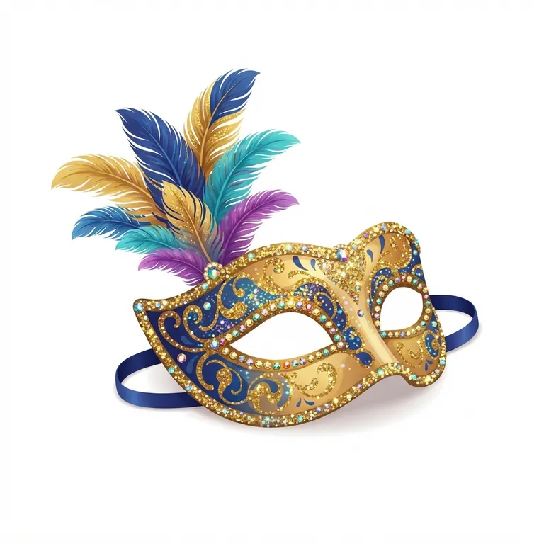 Masque vénitien décoré avec des plumes et des paillettes