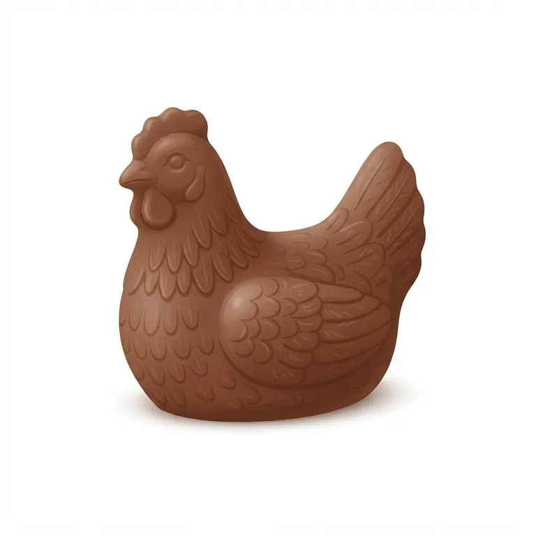 Poule en chocolat moulé avec des détails de plumes