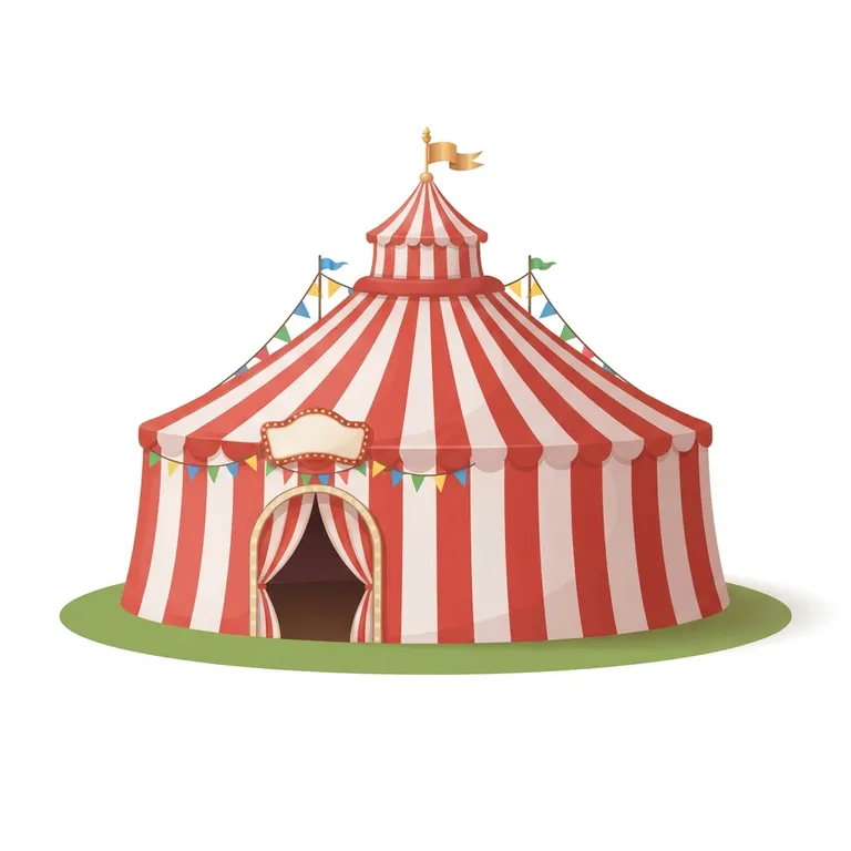 Grand chapiteau de cirque aux rayures rouges et blanches