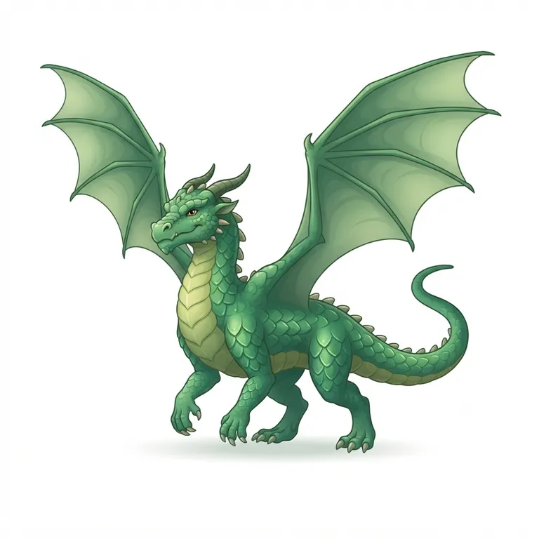 Dragon vert avec des ailes déployées et des écailles brillantes