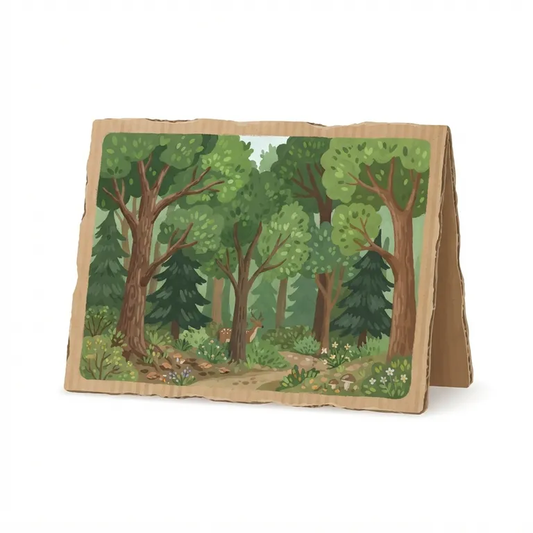 Panneau en carton peint représentant une forêt