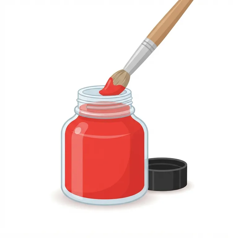 Flacon ouvert avec un pinceau trempé dans un liquide coloré
